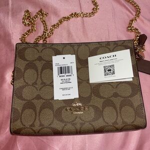 Coach Brown Monogram Crossbody Bag with Gold Chain